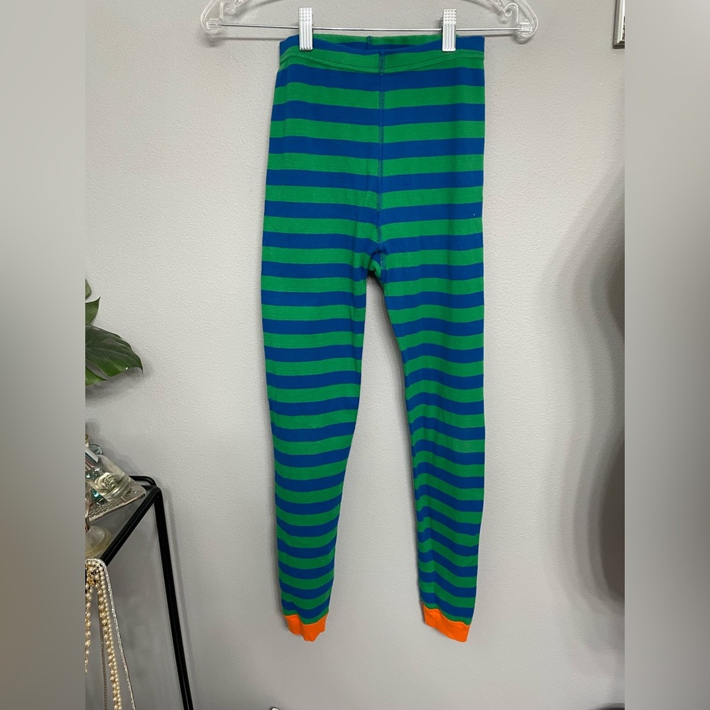 Hanna Andersson Green /Blue Stripe Print Kids Long John Pajama Bottoms size 12